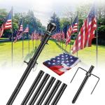 Barcetine Yard Flag Pole for Outside House in Ground - 8.5 ft Tangle Free Stainless Steel Flagpole with 2 Anti-Tip Prong Base,Portable Flag Pole kit with 3x5 American Flag for Outdoor RV Camper,Black