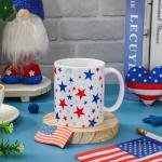 Whaline Patriotic Mug Ceramic Drinking Cup Red Blue Silver Star Coffee Mug for Independence Day 4th of July Supplies Table Centerpieces, 12 Oz