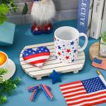 Whaline Patriotic Mug Ceramic Drinking Cup Red Blue Silver Star Coffee Mug for Independence Day 4th of July Supplies Table Centerpieces, 12 Oz
