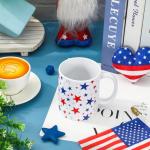 Whaline Patriotic Mug Ceramic Drinking Cup Red Blue Silver Star Coffee Mug for Independence Day 4th of July Supplies Table Centerpieces, 12 Oz