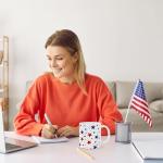 Whaline Patriotic Mug Ceramic Drinking Cup Red Blue Silver Star Coffee Mug for Independence Day 4th of July Supplies Table Centerpieces, 12 Oz