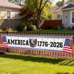 250th Anniversary Banner, 1776-2026 USA Patriotic Outdoor Sign, 4th of July Home Garden Red White and Blue Decoration 120 x 20 inch