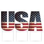 Rustic Large USA United States of America Patriotic Flag Yard Sign Home Decor Lawn Decoration With Stakes Memorial Veteran's Day 4th of July