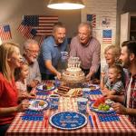 4th of July Disposable Party Tableware Serves 24, Patriotic USA 250th Anniversary Decorations, 168PCS Red White Blue Plates Cups Napkins Cutlery Set for Independence Day & Birthday Party Supplies