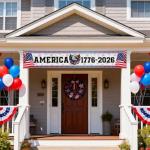250th Anniversary Banner, 1776-2026 USA Patriotic Outdoor Sign, 4th of July Home Garden Red White and Blue Decoration 120 x 20 inch