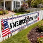 250th Anniversary Banner, 1776-2026 USA Patriotic Outdoor Sign, 4th of July Home Garden Red White and Blue Decoration 120 x 20 inch
