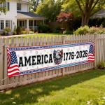250th Anniversary Banner, 1776-2026 USA Patriotic Outdoor Sign, 4th of July Home Garden Red White and Blue Decoration 120 x 20 inch