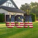Rustic Large USA United States of America Patriotic Flag Yard Sign Home Decor Lawn Decoration With Stakes Memorial Veteran's Day 4th of July