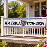 250th Anniversary Banner, 1776-2026 USA Patriotic Outdoor Sign, 4th of July Home Garden Red White and Blue Decoration 120 x 20 inch