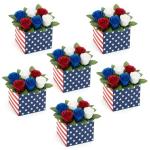 HTPARY Red White and Blue Patriotic Table Centerpiece Decor American Flag Box Decorations with 36 Artificial for 4th of July Memorial Day Home Party