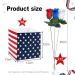 HTPARY Red White and Blue Patriotic Table Centerpiece Decor American Flag Box Decorations with 36 Artificial for 4th of July Memorial Day Home Party