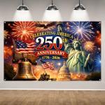 Red White and Blue American 250th Backdrop for Photography 250 Years 250th Anniversary Memorial Day 4th of July Independence Day Banner Patriotic Decorations and Supplies for Home Party-71×43''
