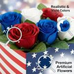HTPARY Red White and Blue Patriotic Table Centerpiece Decor American Flag Box Decorations with 36 Artificial for 4th of July Memorial Day Home Party