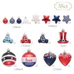 Valery Madelyn 4th of July Tree Decorations for Patriotic Memorial Day Ornaments, 35Pcs Red White Blue Shatterproof Top Hat Star Americana Hanging Ball Decor for Independence Day USA 250th Anniversary