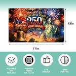 Red White and Blue American 250th Backdrop for Photography 250 Years 250th Anniversary Memorial Day 4th of July Independence Day Banner Patriotic Decorations and Supplies for Home Party-71×43''