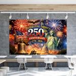 Red White and Blue American 250th Backdrop for Photography 250 Years 250th Anniversary Memorial Day 4th of July Independence Day Banner Patriotic Decorations and Supplies for Home Party-71×43''
