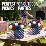 HTPARY Red White and Blue Patriotic Table Centerpiece Decor American Flag Box Decorations with 36 Artificial for 4th of July Memorial Day Home Party