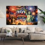 Red White and Blue American 250th Backdrop for Photography 250 Years 250th Anniversary Memorial Day 4th of July Independence Day Banner Patriotic Decorations and Supplies for Home Party-71×43''