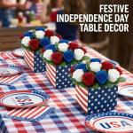 HTPARY Red White and Blue Patriotic Table Centerpiece Decor American Flag Box Decorations with 36 Artificial for 4th of July Memorial Day Home Party