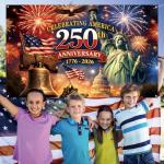 Red White and Blue American 250th Backdrop for Photography 250 Years 250th Anniversary Memorial Day 4th of July Independence Day Banner Patriotic Decorations and Supplies for Home Party-71×43''