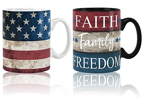 Patriotic 4th of July Ceramic Mugs - Set of 2