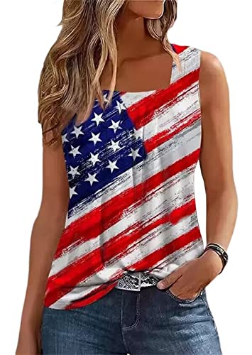 Patriotic Ruffled American Flag Tank Top for Women