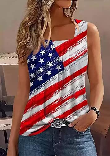 Patriotic Ruffled American Flag Tank Top for Women