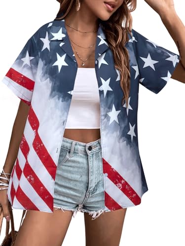 Women's Patriotic Button-Up Shirt for Independence Day