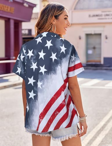 Women's Patriotic Button-Up Shirt for Independence Day