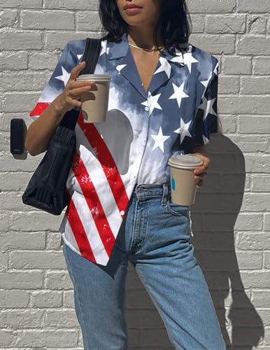 Women's Patriotic Button-Up Shirt for Independence Day