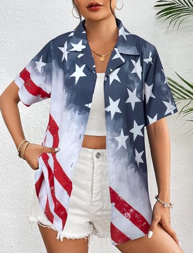 Women's Patriotic Button-Up Shirt for Independence Day