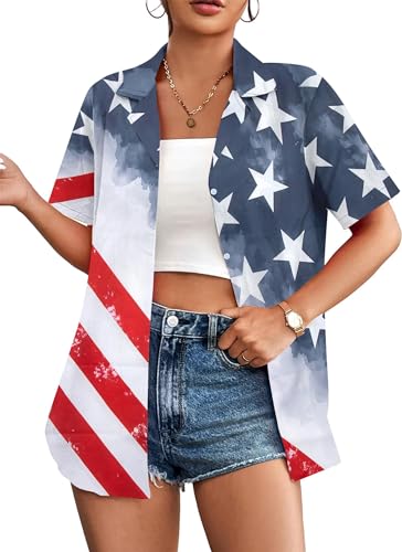 Women's Patriotic Button-Up Shirt for Independence Day