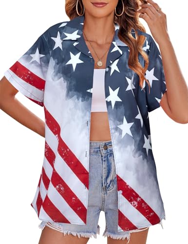 Women's Patriotic Button-Up Shirt for Independence Day