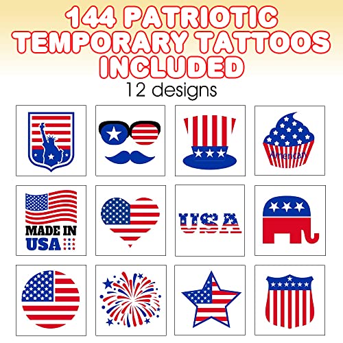 144 Patriotic Kids Temporary Tattoos for 4th of July