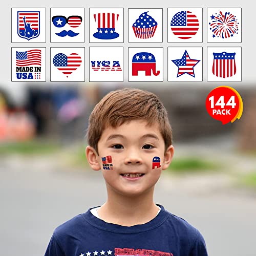 144 Patriotic Kids Temporary Tattoos for 4th of July