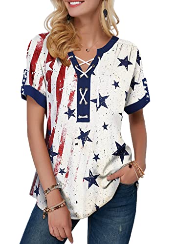 Patriotic Women's V-Neck American Flag T-Shirt