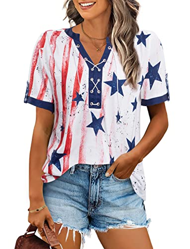Patriotic Women's V-Neck American Flag T-Shirt