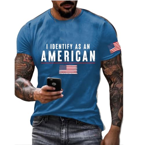 Proud American Flag T-Shirt for Men, Blue