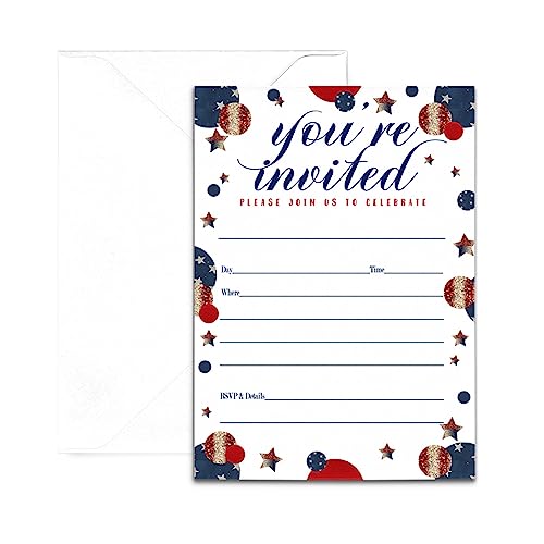 25 Pack Festive Stars Invitations for 4th July