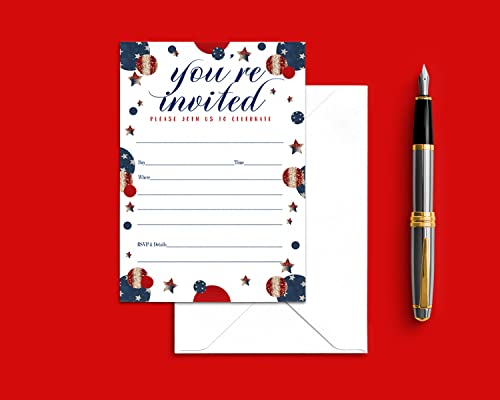 25 Pack Festive Stars Invitations for 4th July