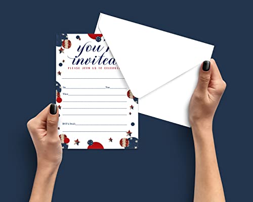 25 Pack Festive Stars Invitations for 4th July