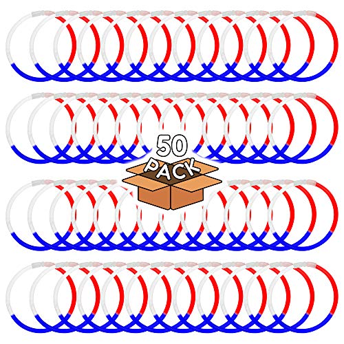 50 Red, White & Blue Glow Bracelets Bulk Pack