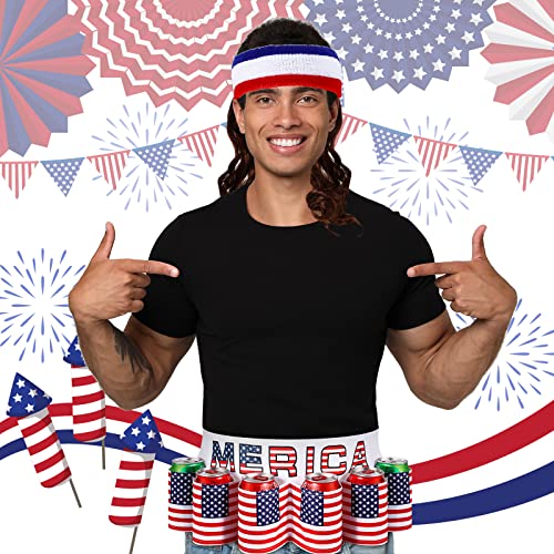USA Flag Beer Belt and Mullet Wig Set