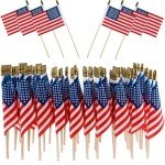 100 Mini American Flags on Sticks