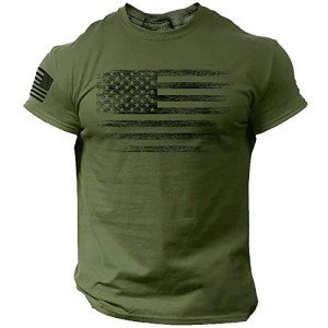 Distressed American Flag Men's T-Shirt - Army Green