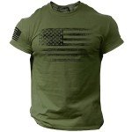 Distressed American Flag Men's T-Shirt - Army Green