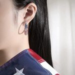 Silver Plated Oval Crystal Hoop Earrings - Patriotic Style