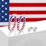 Silver Plated Oval Crystal Hoop Earrings - Patriotic Style