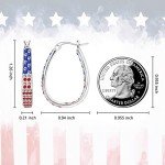 Silver Plated Oval Crystal Hoop Earrings - Patriotic Style