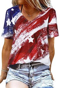 USA Flag V-Neck T-Shirt for Women